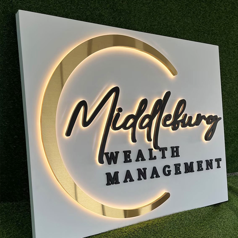 3D Backlit Stainless Steel Channel Letter Sign - Custom Logo Metal Backlit Business Sign For Interior