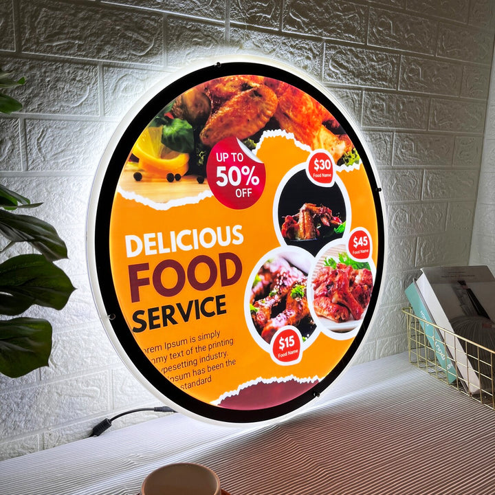 Custom Business Logo Acrylic Backlit Sign, Menu Light Sign, UV Printing Ad Poster For Restaurants, Pizza Shop