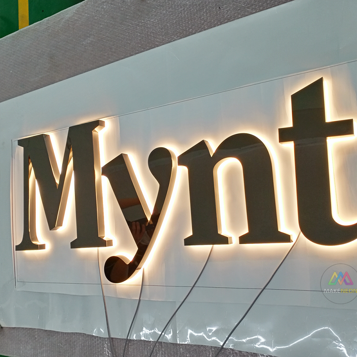 Custom Logo 3D Metal Backlit Sign, Stainless Steel Logo Sign Gold Silver Letter For Business, Office, Interior, Beauty Shop, Salon, Storefront