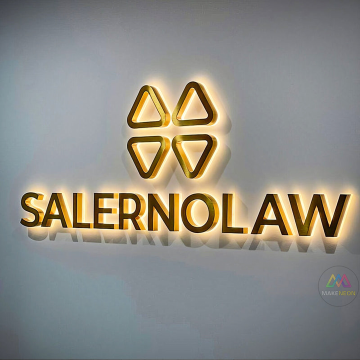 Custom Logo 3D Metal Backlit Sign, Stainless Steel Logo Sign Gold Silver Letter For Business, Office, Interior, Beauty Shop, Salon, Storefront