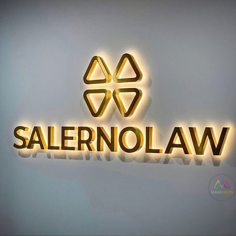 Personalized Logo 3D Metal Backlit Sign, Stainless Steel Logo Sign Gold Silver Letter For Business, Office, Interior, Beauty Shop, Salon, Storefront