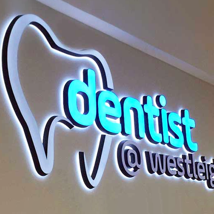 Dental Logo 3D Metal Backlit Sign, 3D Letters Sign, Custom LED Illuminated Metal Sign For Clinic, Office, Reception, Studio