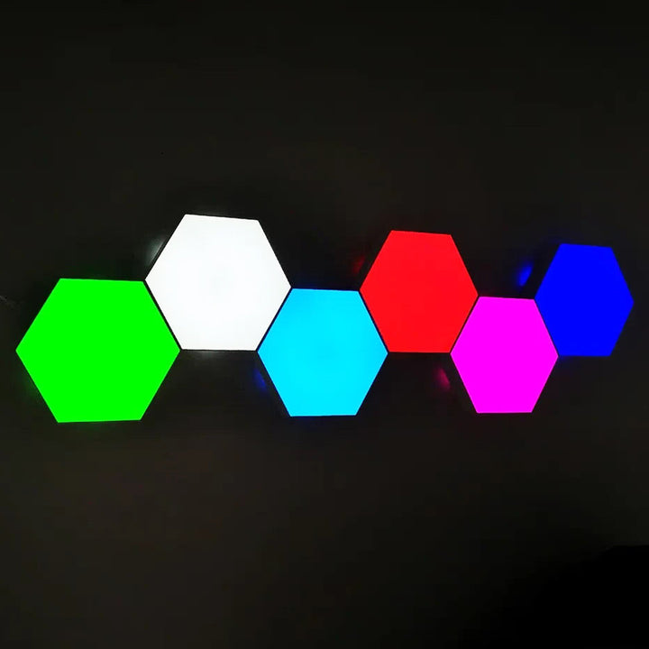 Hexagon LED Wall Lights Gaming Decoration RGB Remote/Touch Controlled - Pack of 6