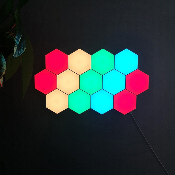 Hexagon LED Wall Lights Gaming Decoration RGB Remote/Touch Controlled - Pack of 6