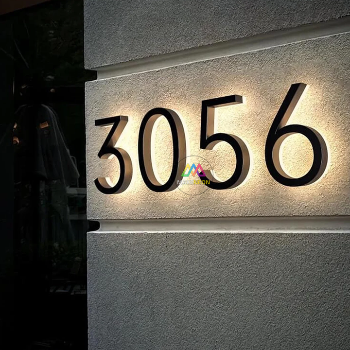 Personalized 3D Metal Backlit House Number Sign - Stainless Steel LED Backlit Letters