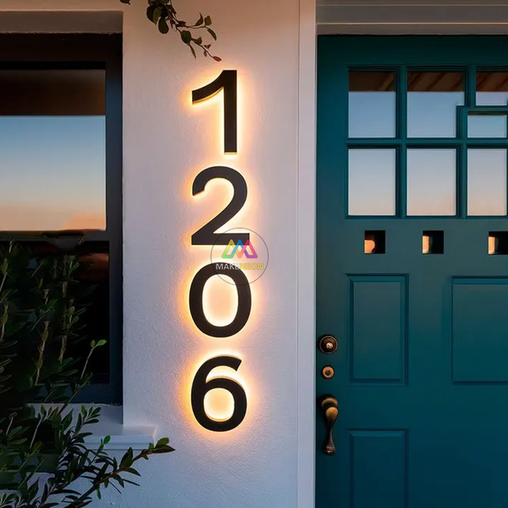 Personalized 3D Metal Backlit House Number Sign - Stainless Steel LED Backlit Letters