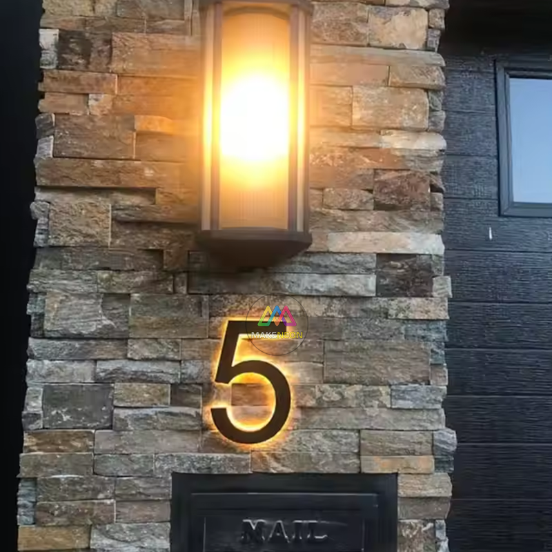 Personalized 3D Metal Backlit House Number Sign - Stainless Steel LED Backlit Letters