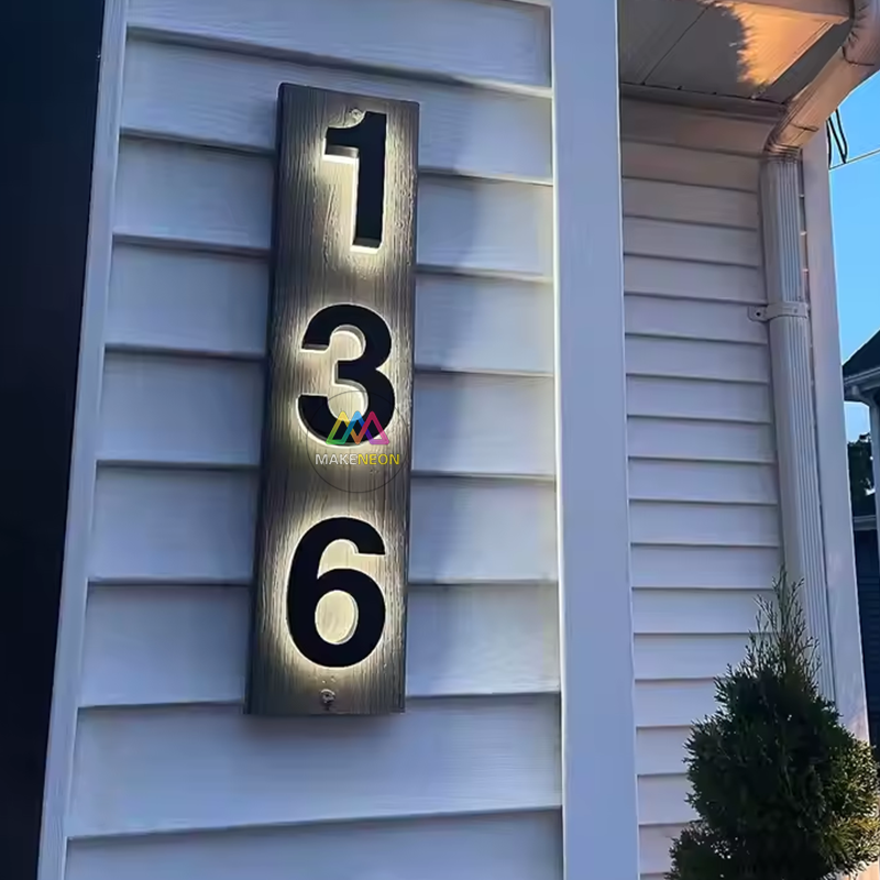 Personalized 3D Metal Backlit House Number Sign - Stainless Steel LED Backlit Letters