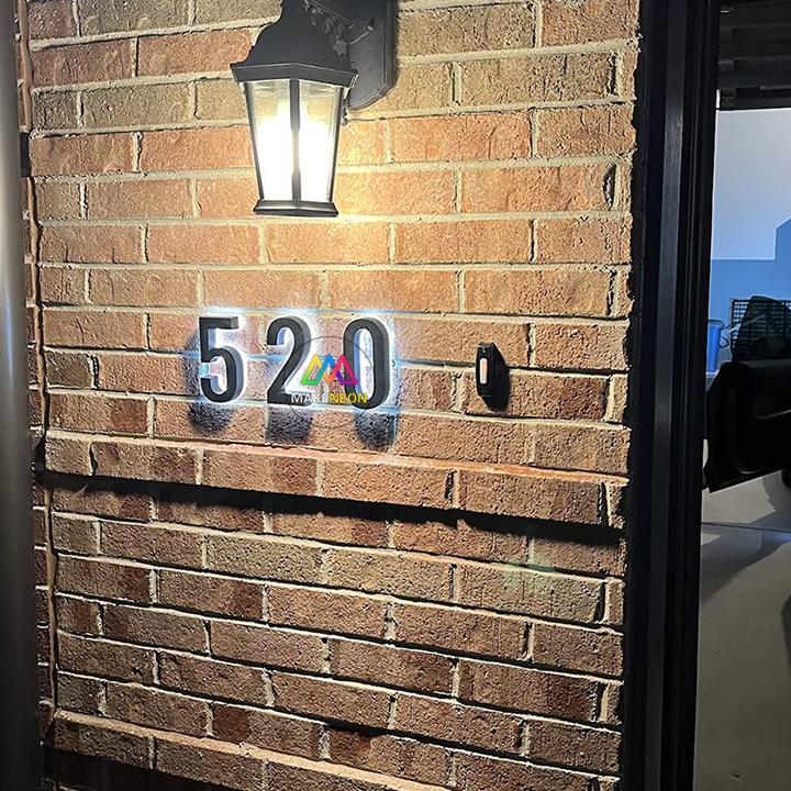 Personalized 3D Metal Backlit House Number Sign - Stainless Steel LED Backlit Letters