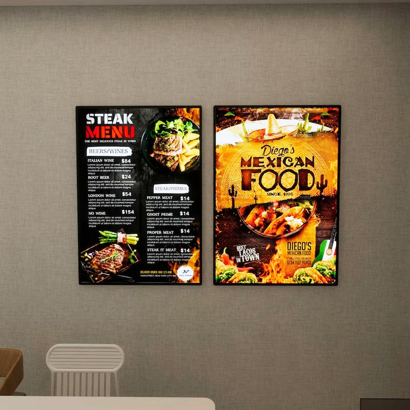 Ultrathin LED Light Box Illuminated Poster Display LED Backlit Menu Board For Restaurant Cafe Shops