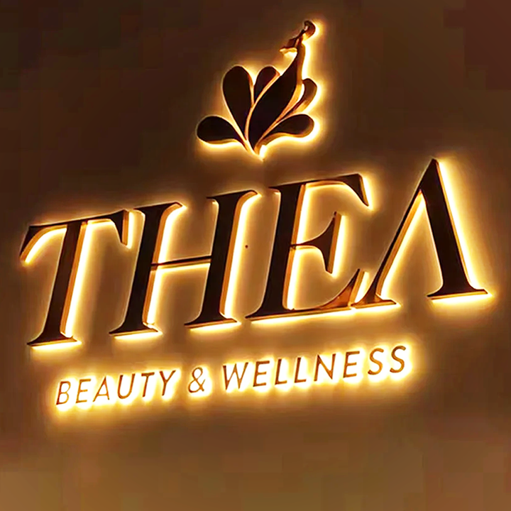 3D Metal Backlit Channel Letters Sign, Gold Stainless Steel Logo Sign For Business, Interior, Storefront