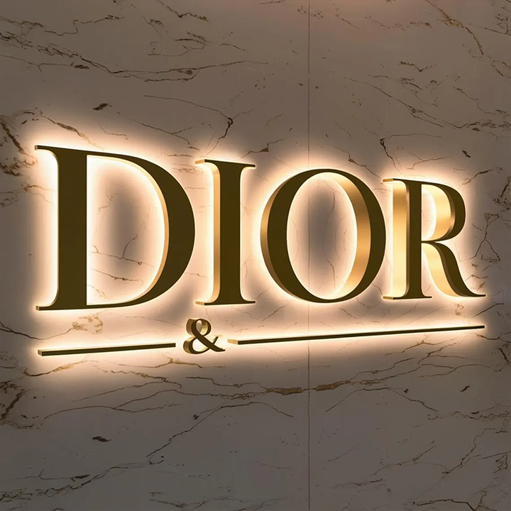 3D Metal Backlit Channel Letters Sign, Gold Stainless Steel Logo Sign For Business, Interior, Storefront