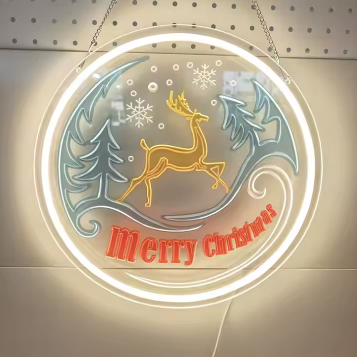 Christmas Embossed Neon - Custom Engraved Neon Sign For Home, Bar, Salon, Cafe