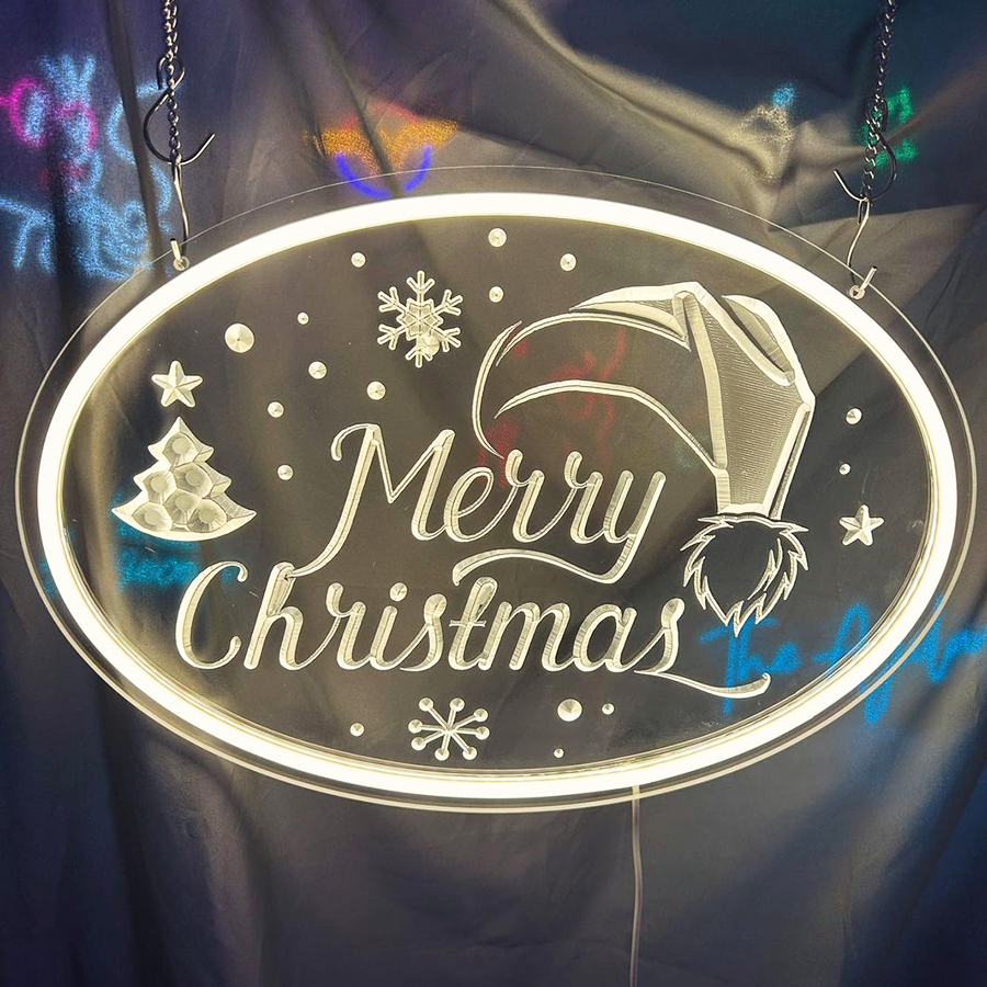 Christmas Embossed Neon - Custom Engraved Neon Sign For Home, Bar, Salon, Cafe