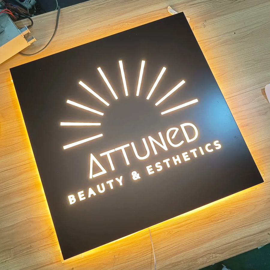 Metal Backlit Sign, Custom Logo Laser Cut LED Light Box For Office, Business, Bar