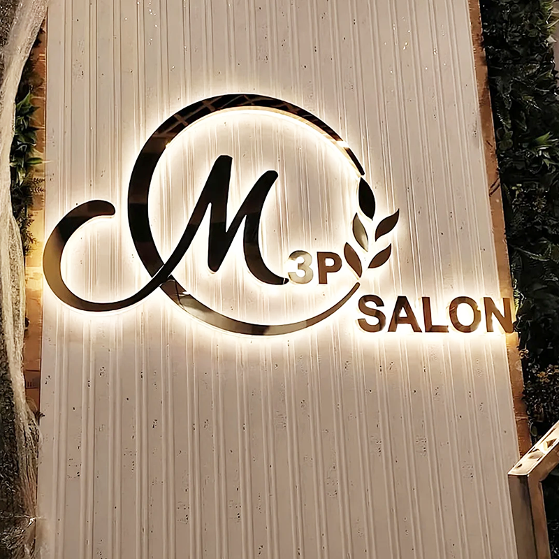 Salon Logo Metal Backlit Sign, Laser Cut Stainless Steel Sign For Beauty Shop, Spa, Reception, Interior Decoration