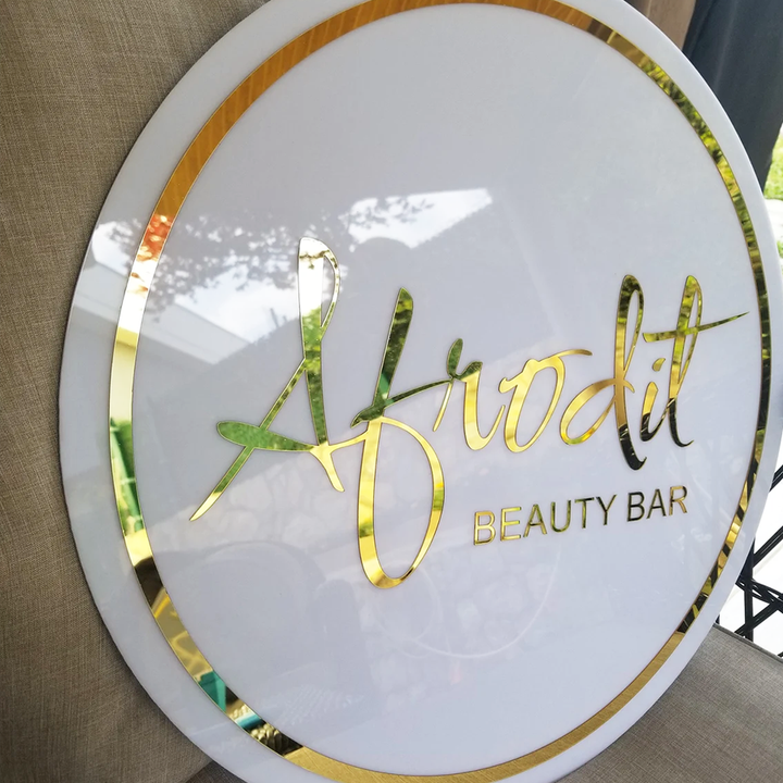 Salon Acrylic Business Sign with Metal Letters and Metal Edges, Acrylic Backlit Sign For Interior Space Decoration